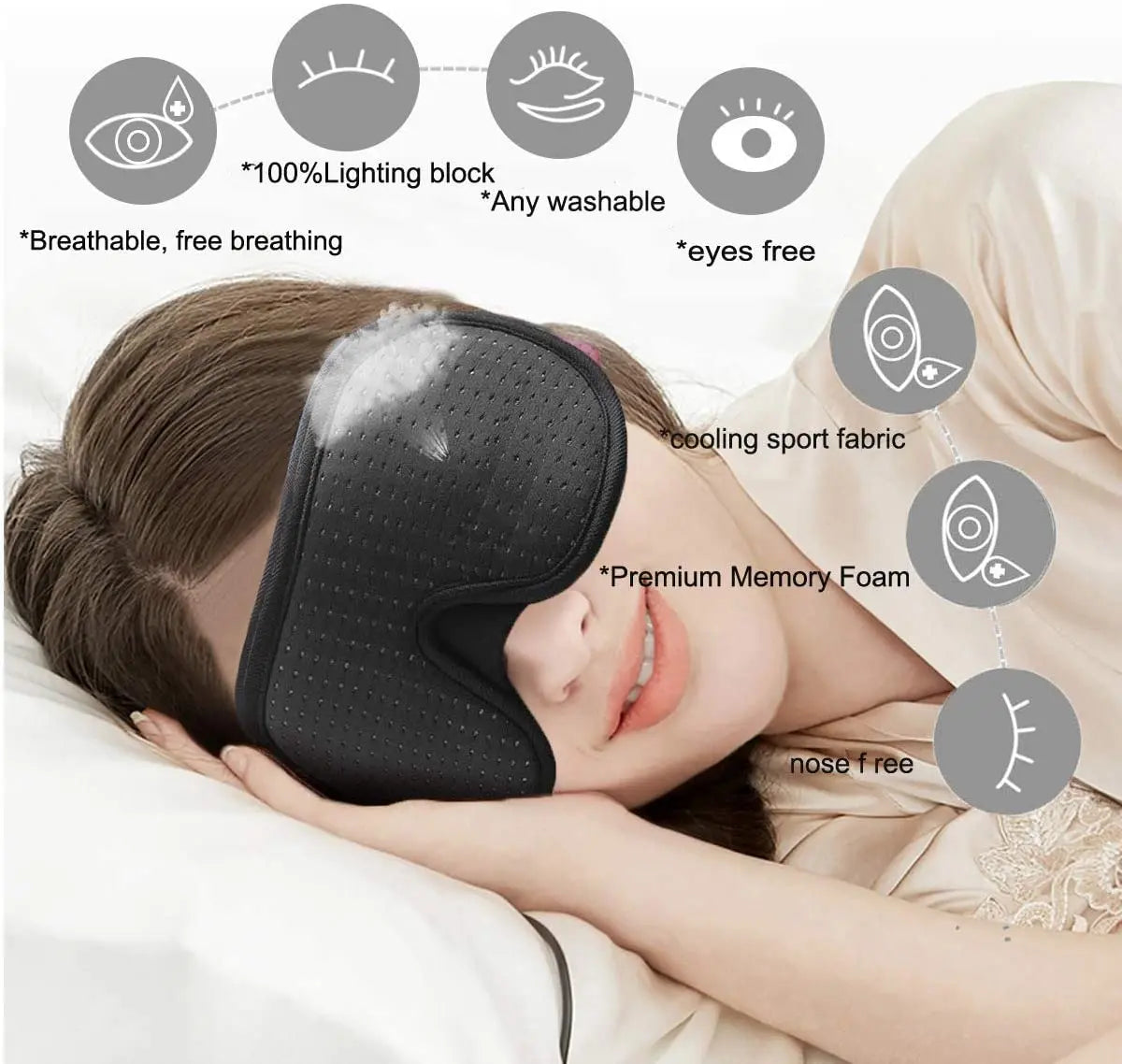 Masque de sommeil 3D à bandeau ajustable — Monea Loom